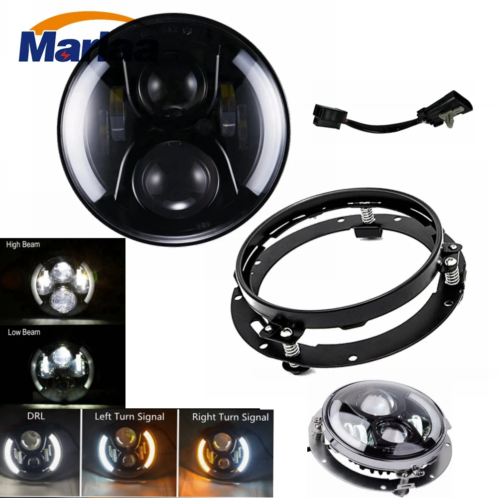 

Marlaa 7"/7 inch Round headlight LED Headlights with DRL Turn Signal Lights with bracket ring for Motorcycle