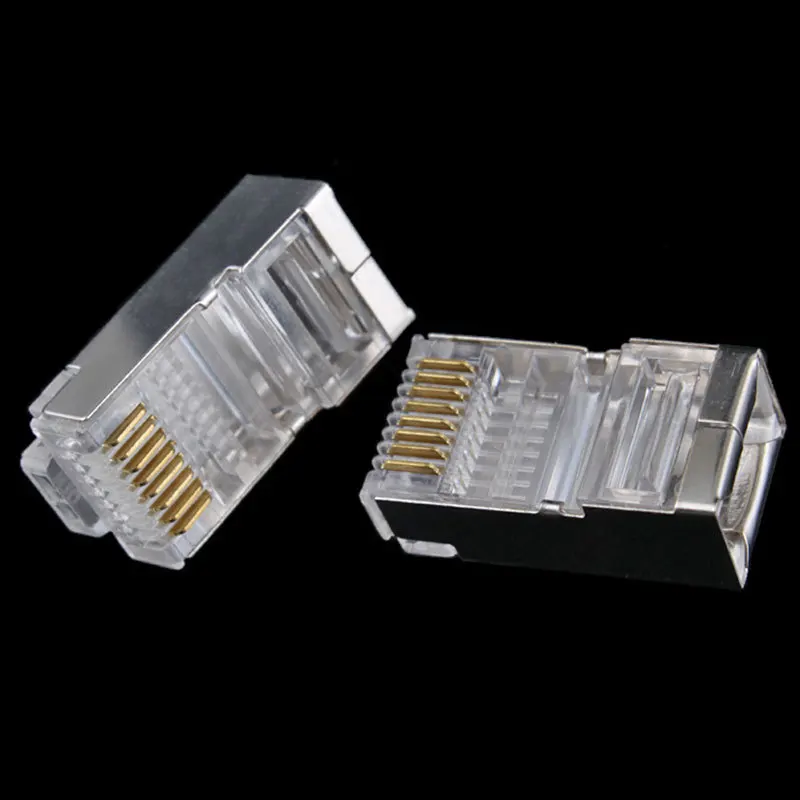 10x Crystal Metal Shield RJ45 Modular Plug RJ-45 8P8C Network Cable Head CAT CAT5E CAT5 Connector #8799