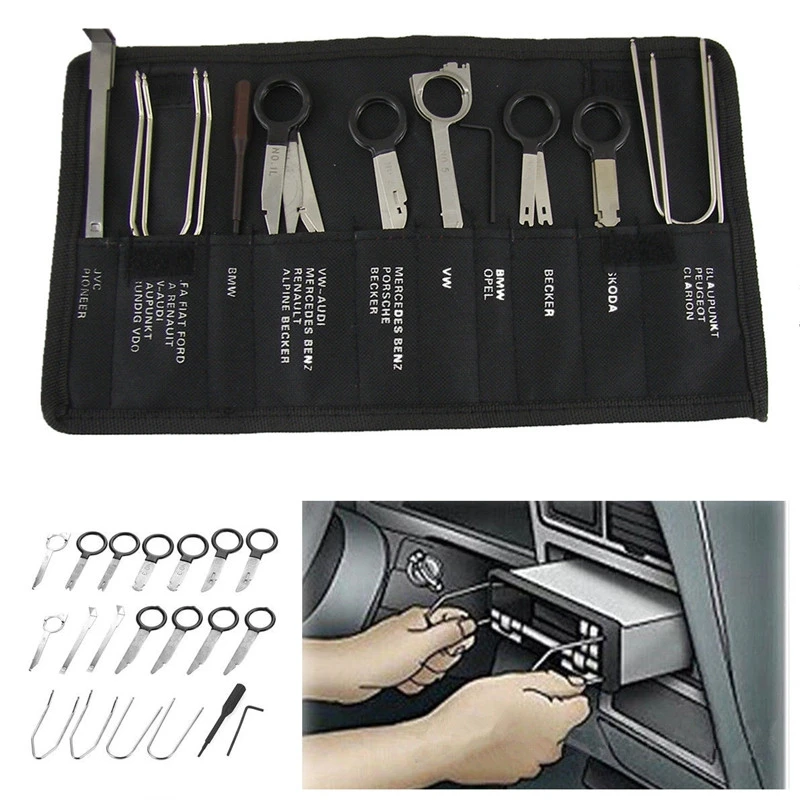 

20Pcs Professional Vehicle Car Radio Stereo Audio CD Player Door Panel Removal Removal Install Key Tool Kit