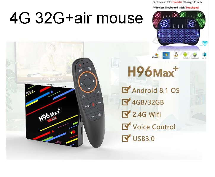 

h96 max optional i8 air mouse 4G+32G RK3328 Android 8.1 TV Box2.4/5 GHz Wifi H.265 Smart set top box