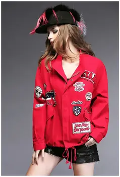 

2016 Winter Women's European leg of the new bat sleeve red cotton coat loose denim jacket S M L XL free shipping