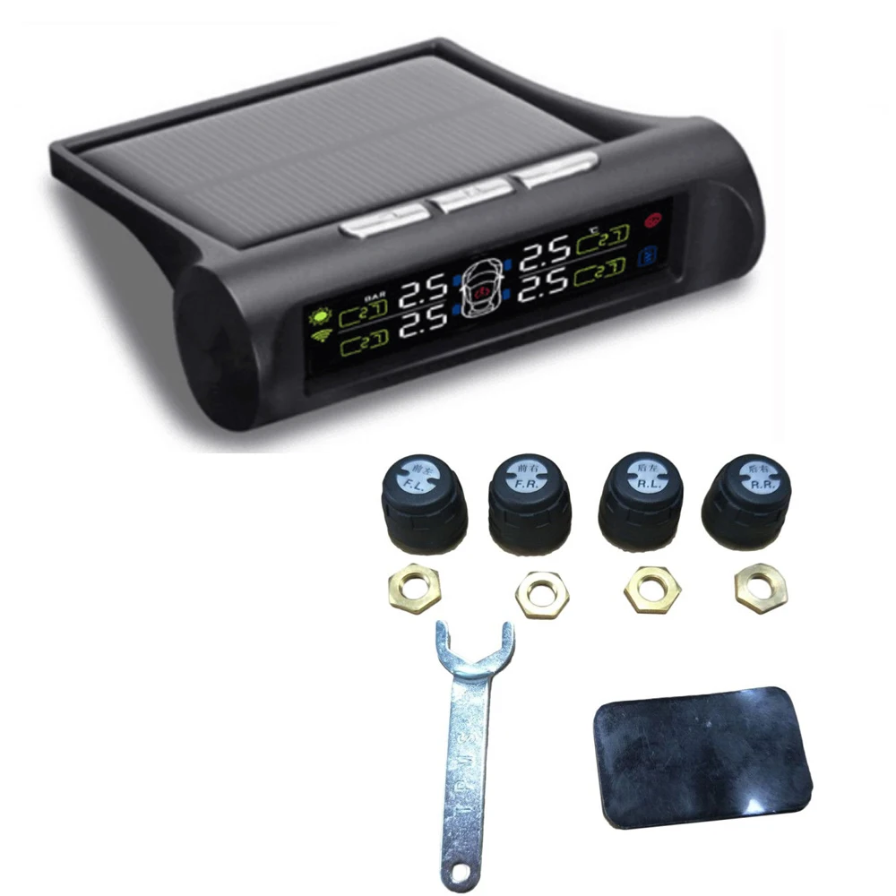 

Solar Energy Car TPMS Tire Pressure Monitoring System Digital LCD Display Auto Security Alarm Systems with 4 External Sensor