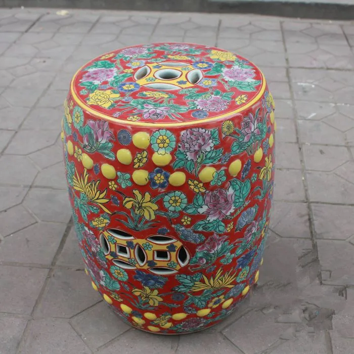 Red Antique Famille rose Porcelain Jindezhen Chinese ceramic drum stool bathroom dressing ceramic garden stool colorful stool (3)