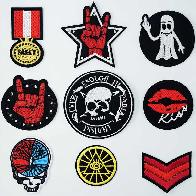 

Rock Safety Brain Demon Iron On Patches Sewing Embroidered Applique for Jacket Clothes Stickers Badge DIY Apparel Accessories
