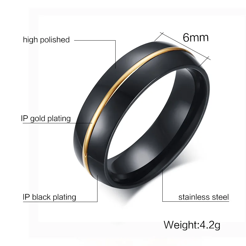 Meaeguet мужское черное обручальное кольцо ювелирные изделия 6 ММ золотого цвета канал с дугой и полированной отделкой края размер США