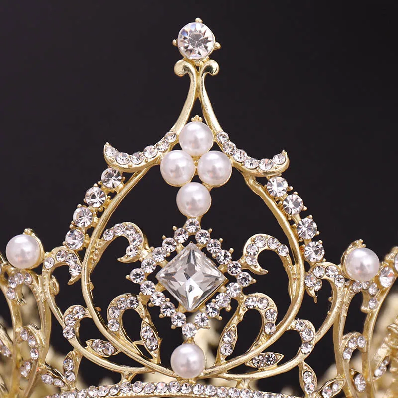 Baratos FORSEVEN perla novia Tiaras gran círculo completo strass corona pelo joyería tocado diadema mujeres boda accesorios para el cabello JL