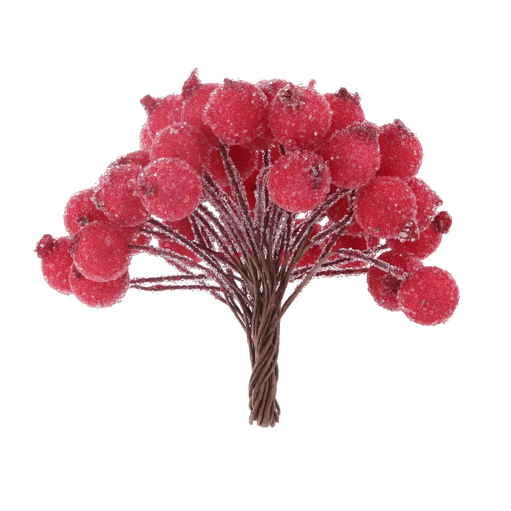 200x mini Noël givré Berry fruit artificiel Craft À faire soi-même DECOR OR