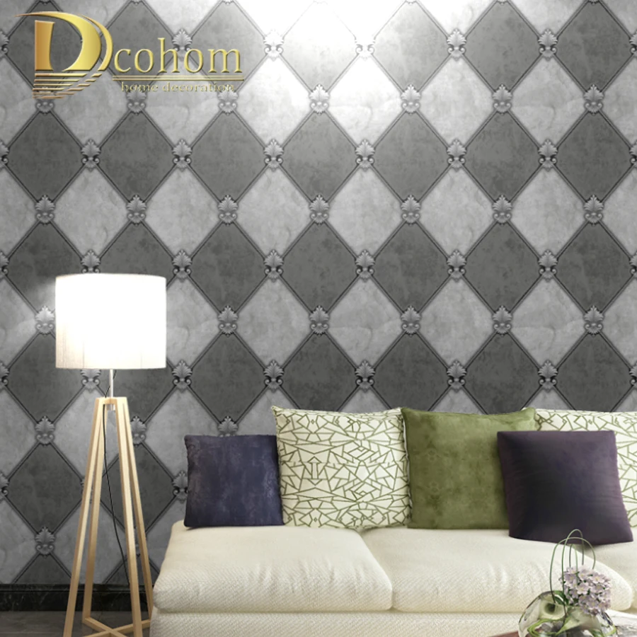 

Modern Metallic Geometric Graphic Trellis Wallpaper Tile Style Vinyl Wallpaper Dark Gray for Living Room Bedroom Home Decor