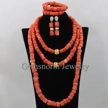 

Luxury African Big Coral Beads Jewelry Set Traditional Nigerian Wedding Coral Party Jewelry Set for Brides Free Shipping CNR382