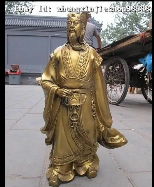 

6710574++China Pure Brass Strategist Politician Zhuge Liang zhu Ge kong ming Statue