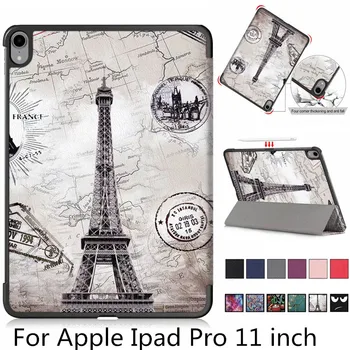 

Slim Printed PU Leather Stand Case For Apple iPad Pro 11 2018 A1979 Smart Tablet Protective Cover For Apple New iPad Pro 11 +pen