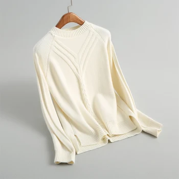 

Women solid color striped knit sweater casual round neck long-sleeved sweater