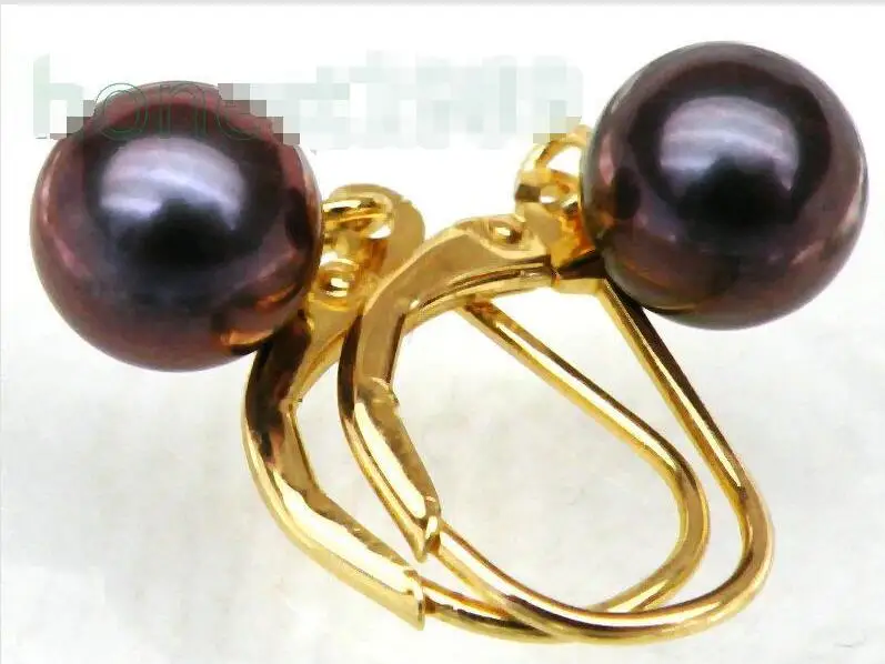 

Free Shipping >>>> PRETTY AAA+++ 7.5mm round peacock brown black akoya pearl dangle earring
