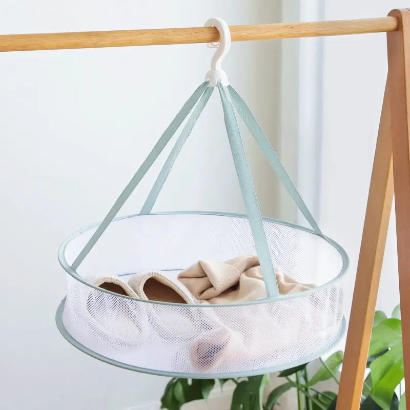 

1 Pcs Hangable Drying Clothes Basket For Underwear Shoe Drain Polyester+Stainless Steel Dry Net Windproof Foldable Drying Basket