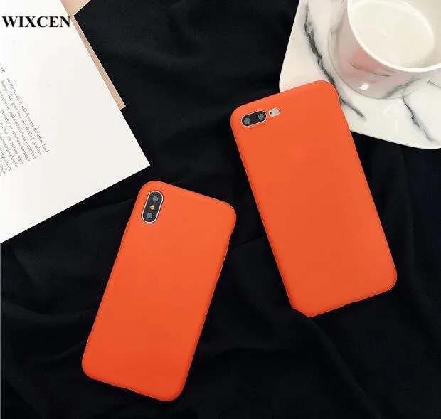 

Wixcen matte Fresh Orange Soft Silicon Phone Case for Iphone 7 7plus 6s 8 Xs Max XR Anti-knock pink Solid Candy Tpu Case Cover