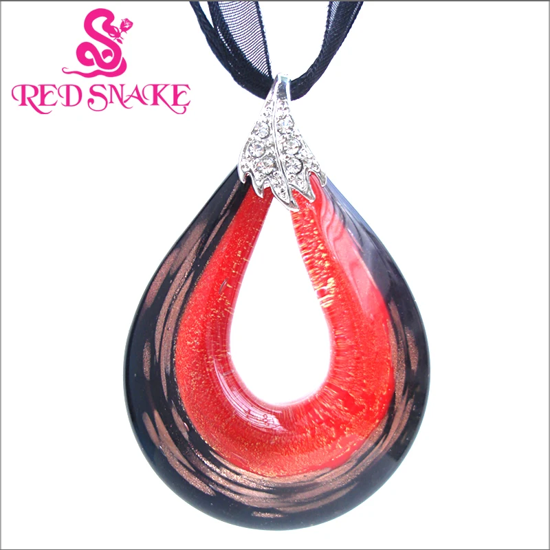 

RED SNAKE Mother's Day Gift Fashion Jewelry Seasonal Party Teardrop shaped with black and red Murano Glass Pendant Necklace