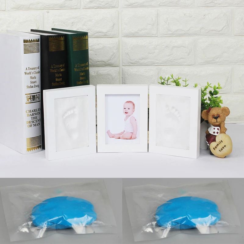 Cute Baby Photo frame DIY handprint Imprint Air Drying Soft Clay Footprint Kids Casting Parent-child hand inkpad fingerprint