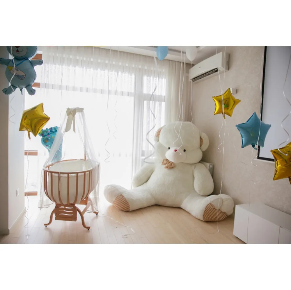 Laeacco Photo Backgrounds Baby Teddy Bear Birthday Party Star Balloon Gift Window Interior Photo Backdrop Photocall Photo Studio