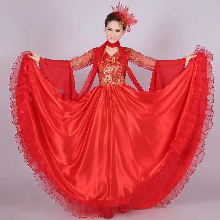Танцевальный Костюм для фламенко, женское испанское платье для танцев, Испанские костюмы для женщин, длинное платье для бальных танцев с головной убор