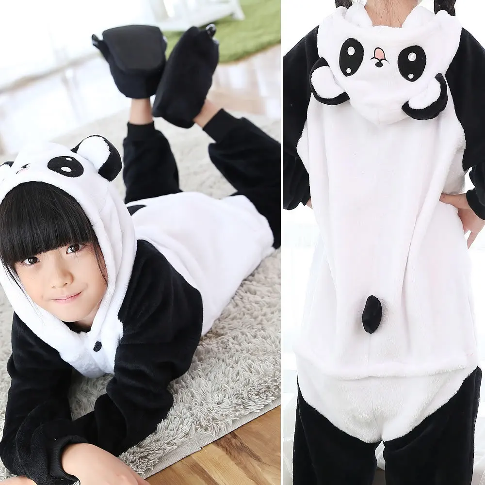 Мальчики Девочки Пижамы теплые Зимние животные Стежка Свинья Пижамы для Детей Пижамы Детская Одежда Симпатичные пижамы Ползунки с капюшоном детские пижамы - Цвет: panda