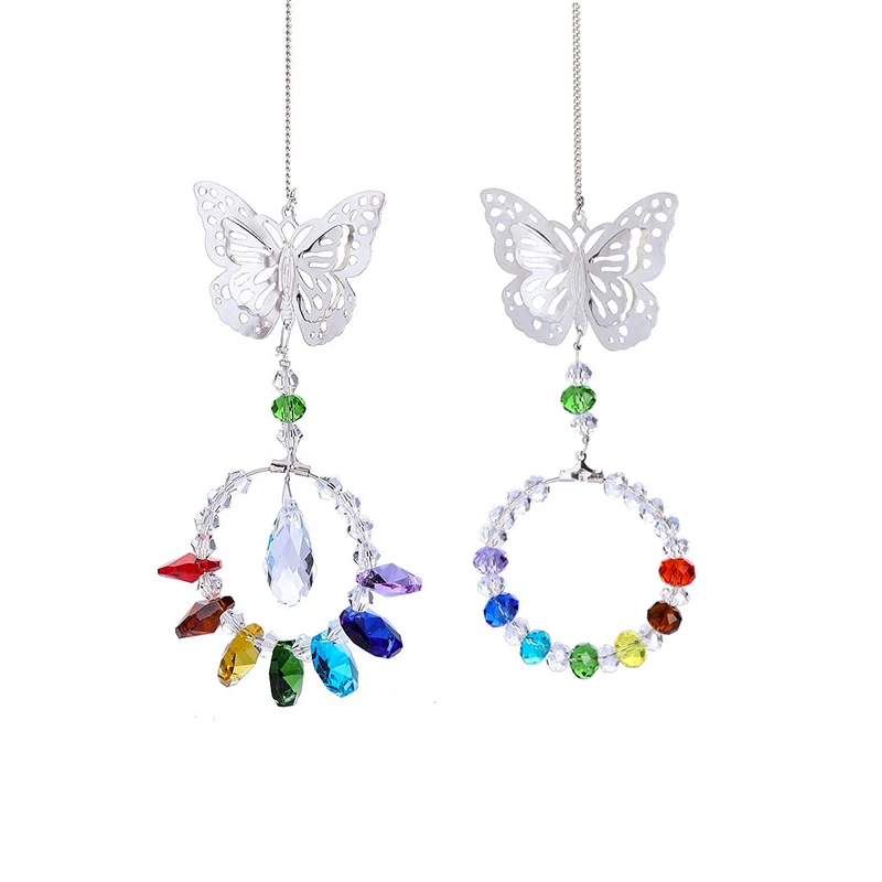 H&ampD Chakra Metal Butterfly Hanging Pendant Prism For Windows Decorations Pack of 2 |