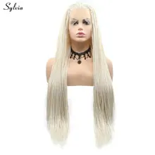 Sylvia афро Плетеный парик темно-коричневый/белый блонд/Блонд синтетические парики на кружеве натуральные волосы косички парик для женщин Косплей