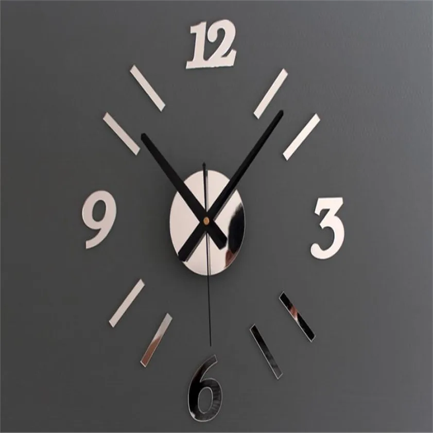

DIY Wall Clock 3D Mirror Surface Sticker Home Office Decor Clock 1123
