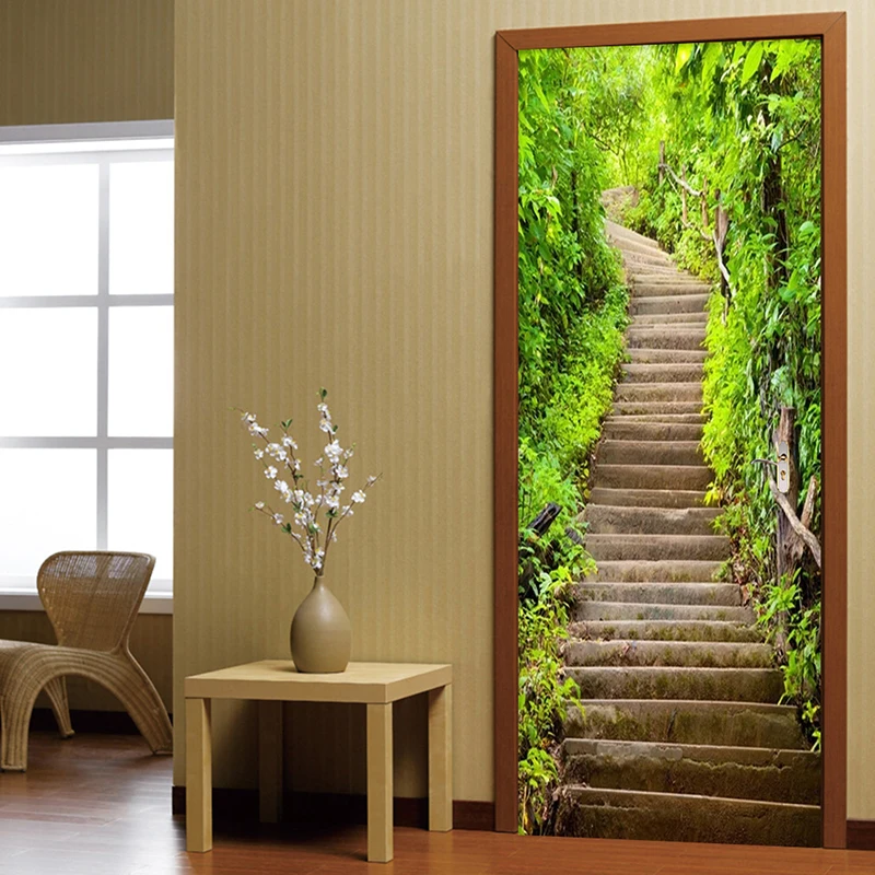 

Modern Simple Green Forest Path Stone Stairs Landscape Photo Murals Wallpaper Living Room Study Door Sticker PVC Wall Papers 3 D