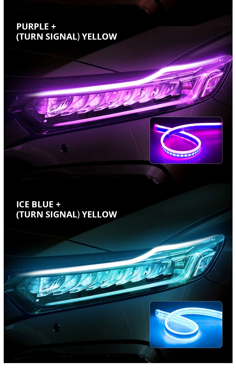 Car Atmosphere Light Strip LED Colorful Decorative Lights DC 12V24V 30CM 45CM Flexible External Turning Ambient Light for Car (12)