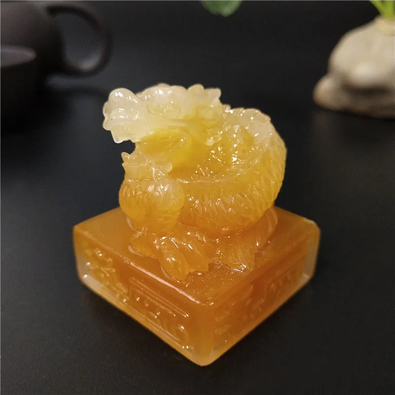 

Chinese Dragon Statue Figurine Man-made Stone Imperial Jade Seal Crafts Year Zodiac Dragon Sculpture Home Decoration Accessories