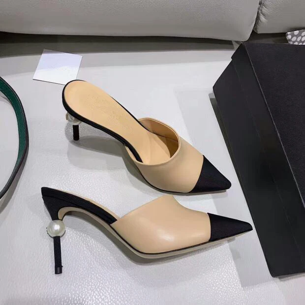 

2019 nude pumps Shoes Pear Mules Sexy Pointed Toe high heels sandals women Sling back Sandals Runway Mixed Colors size 34-40