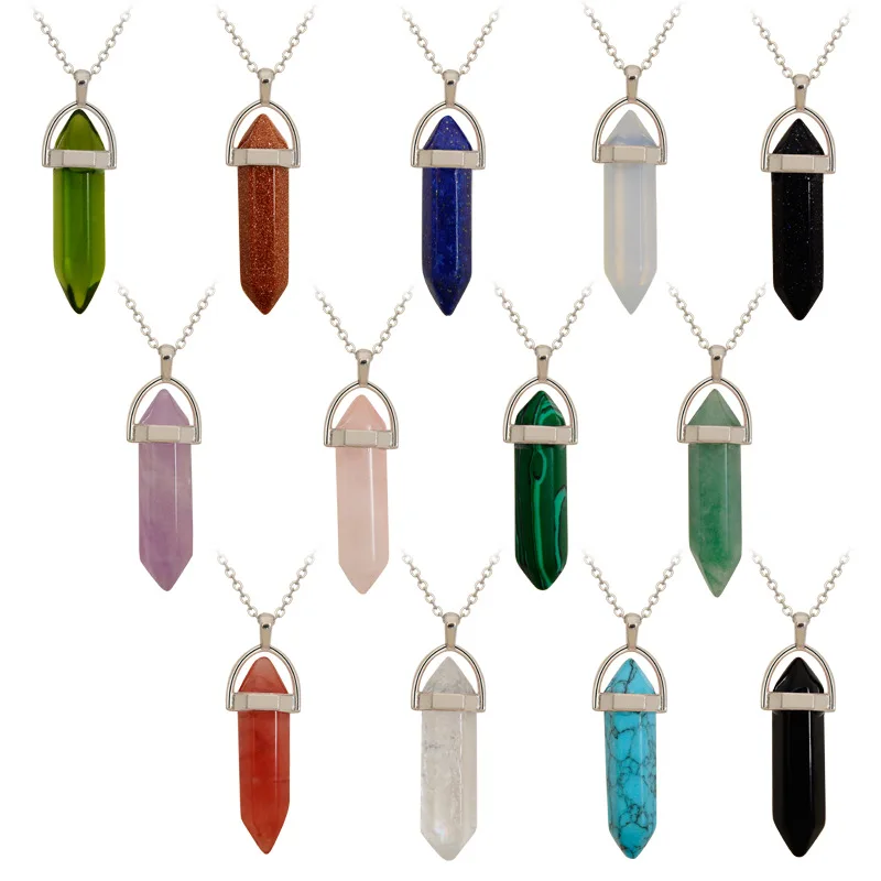 

Fashion Women Jewelry gold chain Natural Quartz Tiger Eye Rose Purple Crystal Stone Charm Pendant Necklaces Jewelry Gift