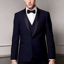 Темно-синие мужские свадебные костюмы для выпускного комплект из 3 предметов в стиле смокинга жениха Блейзер terno Casamento изготовленный на заказ куртка+ жилет+ штаны
