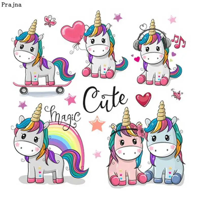 

Prajna Cute Animal Stickers Iron-On-Patches For Clothing Heat Transfers For Clothes Kids T Shirt Cartoon Unicorn Stickers DIY F