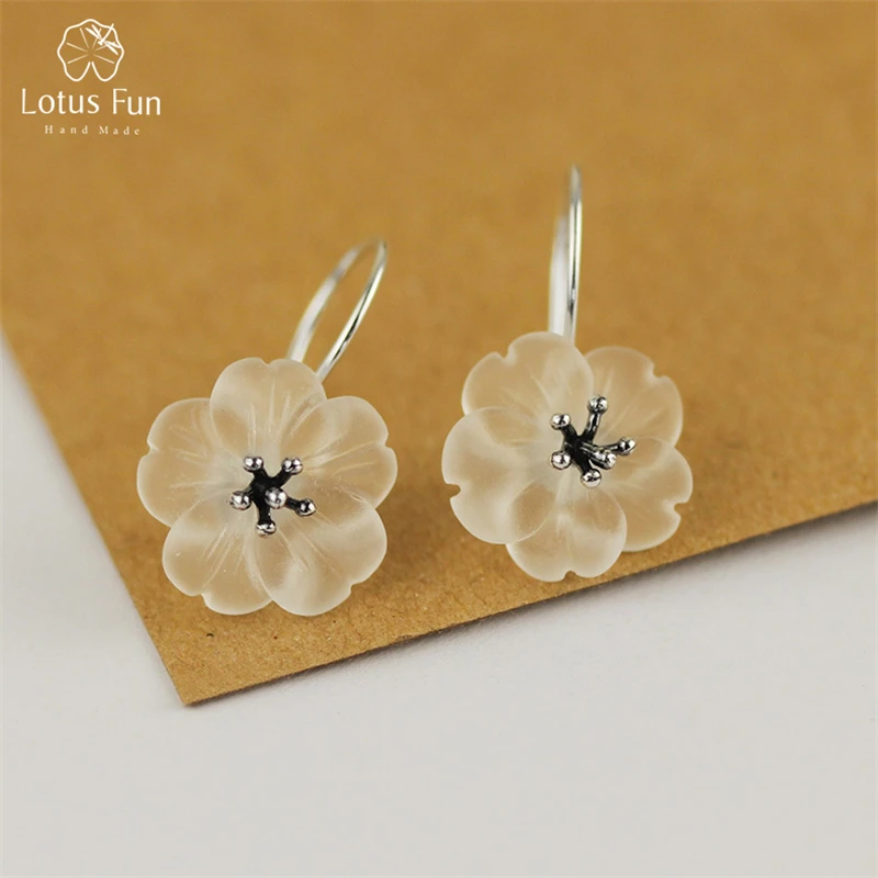 Lotus Fun Real 925 Sterling Silver Handmade Natural Crsytal Fine Jewelry Flower in the Rain Fashion Drop Earrings for Women