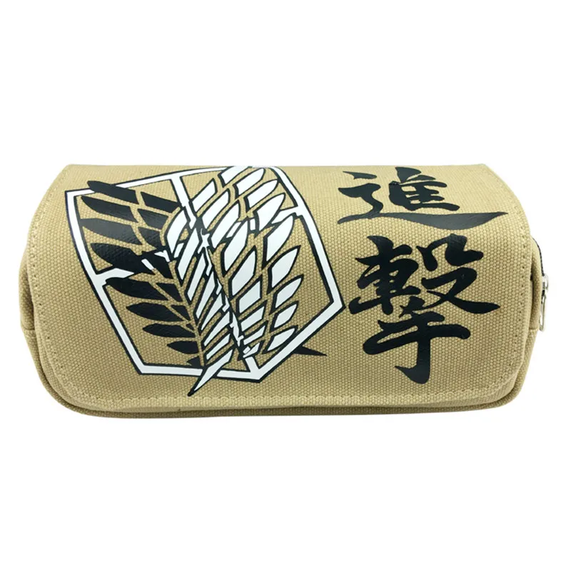 

1pc/lot Anime Attack on Titan Pencase Khaki/Black Printed Bags Double Zippers PencilBag Stationery School Supplies 20cm