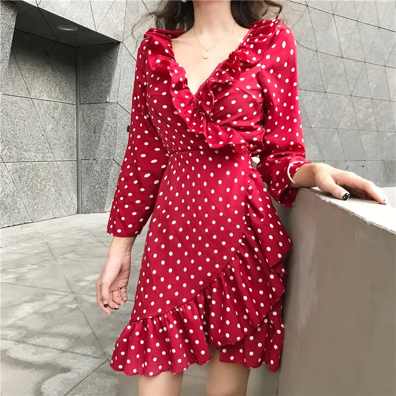 Новинка vestidos de fiesta robe femme модное женское шифоновое шикарное платье в горошек