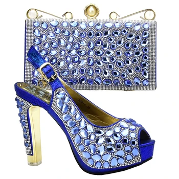 

Latest Design Ladies Shoes with Matching Bags Set Decorated with Rhinestone Shoes and Bag Set African Sets 2019 Party Pumps