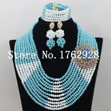 Небесно-голубой и белый набор бусин с кристаллами изящная мода костюм нигерийские Свадебные африканские бусы Ювелирные наборы C000593