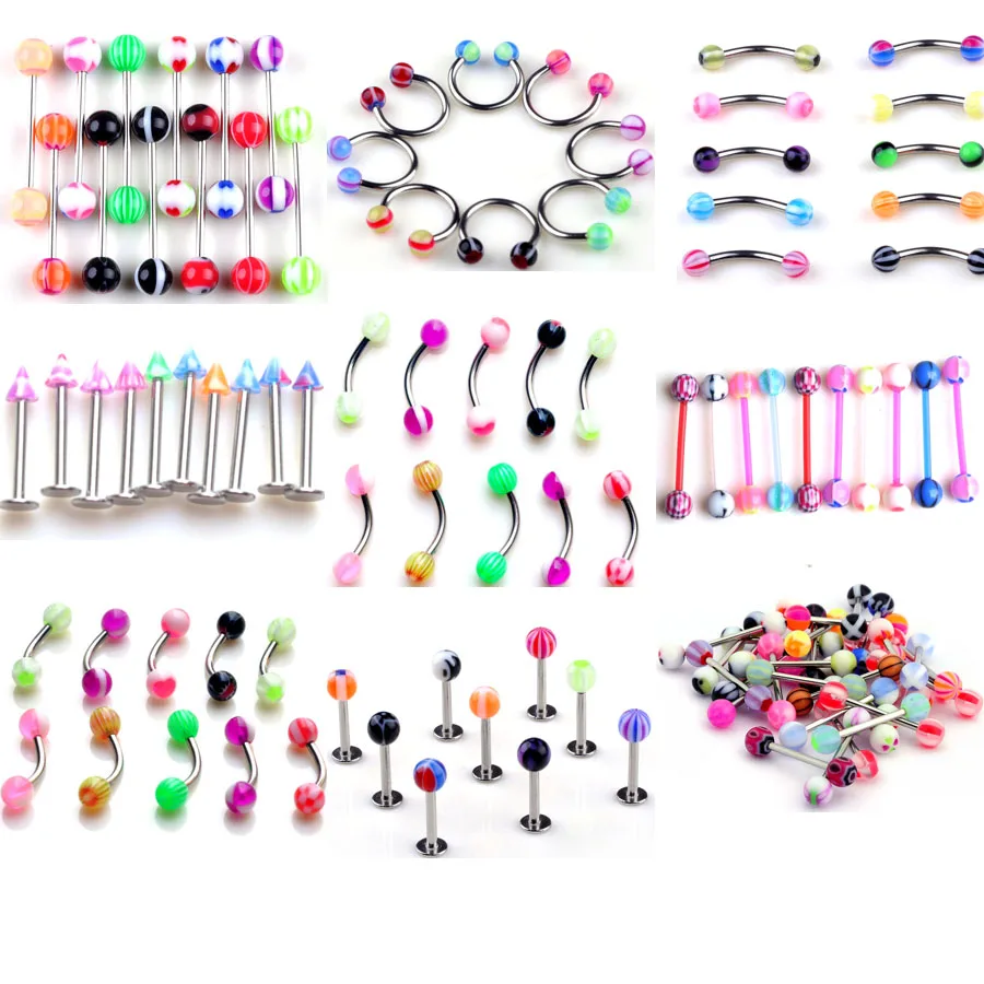 

45Pcs/Set Mix Acrylic Stainless Steel Eyebrow Navel Belly Lip Tongue Ring Nose Bar Rings Body Piercing Jewelry Wholesale