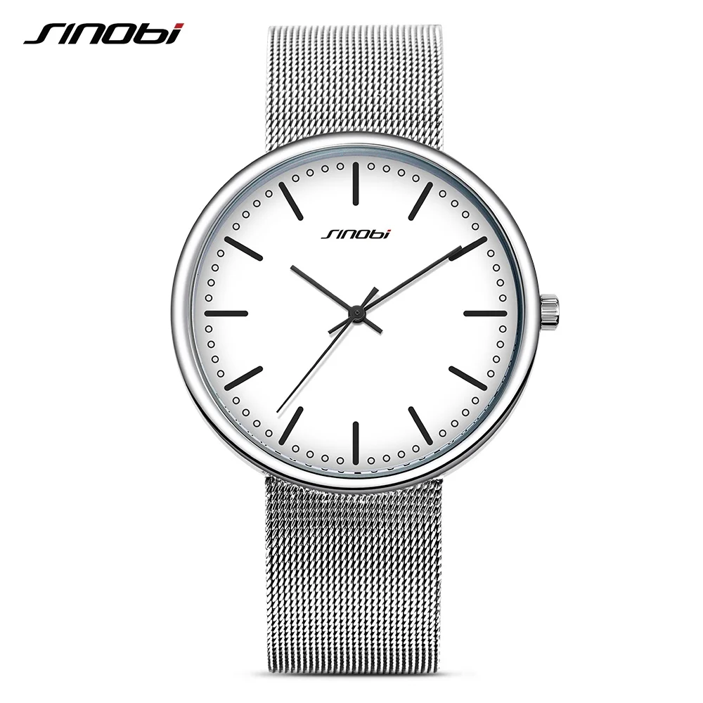

SINOBI Ultra thin Business Quartz Men Watch Stainless Steel Mesh Watch Men Fashion Top Brand Luxury Watches Relogio Masculino