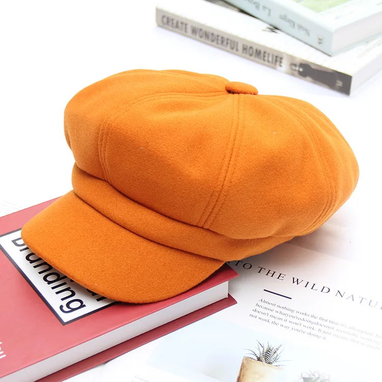 VISROVER Осенняя Женская клетчатая кепка Newsboy s зима Feminino винтажные Восьмиугольные шляпы для женщин береты Hatpainter Кепка - Цвет: orange