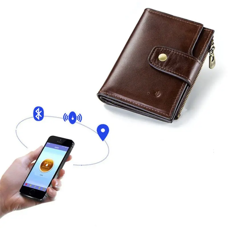 

Fashion Smart Mini Short Wallet Men's Genuine Leather RFID Blocking Anti Lost Intelligent Bluetooth Wallets Case Multifunction