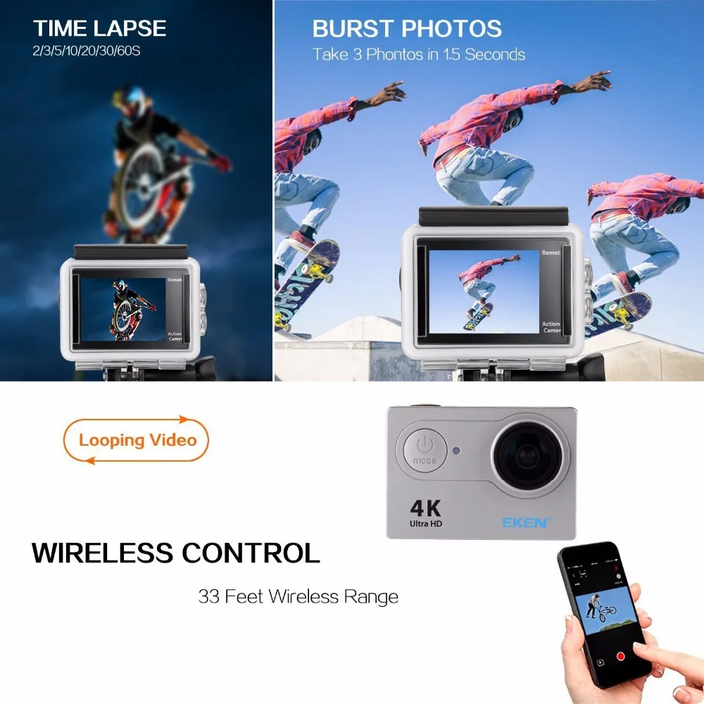 Original EKEN H9 H9R Ultra HD 4K 25fps Action Camera 30m waterproof 2-inch LCD Screen Wi-Fi Remote Gopro Style Sports Camera