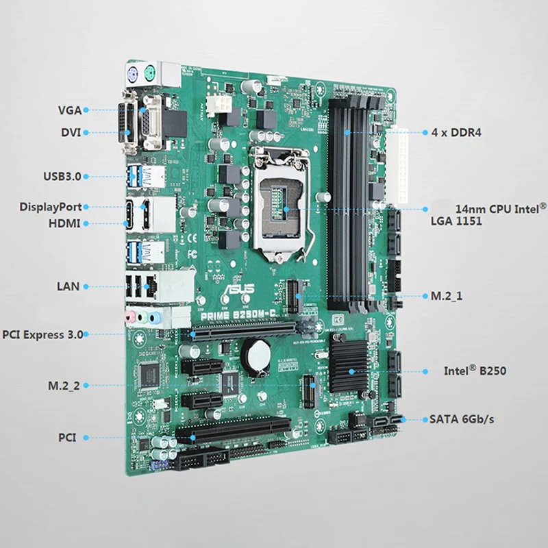 Материнская плата Asus PRIME B250M-C Intel B250 socket LGA 1151 4* DDR4 DIMM настольная материнская плата