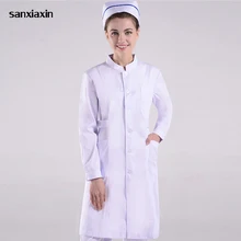 Длинный рукав женщины/мужчины белый медицинский Халат медсестры услуги Униформа костюм медика одежда белый голубой лабораторный халат Больничная одежда