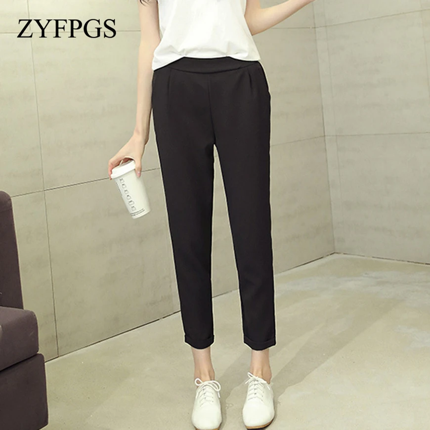 ZYFPGS 2019 Summer Hot Women's Pencil Straight Casual Pants Loose Nine Pants Black Classic Elegant Basic Sales Leader Z0710 ZYFPGS 2019 Summer Hot Women's Pencil Straight Casual Pants Loose Nine Pants Black Classic Elegant Basic Sales Leader Z0710