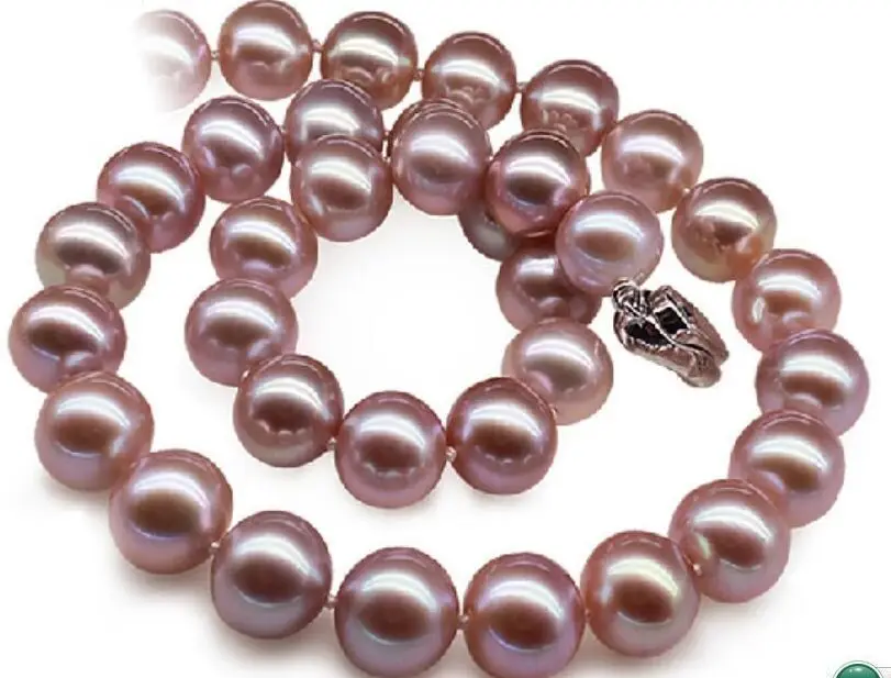 

Free Shipping >>>>> 11-12mm genuine south seas pink purple pearl necklace 18inch silver clasp