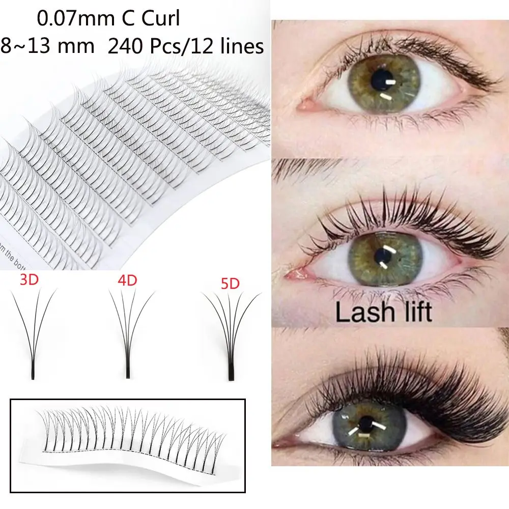 

240Pcs/Set 0.07C 3D/4D/5D Wave Volume Mink Hair Individual Lashes Extension Semi Permanent 12 Lines Eye Lashes Grafting Tools