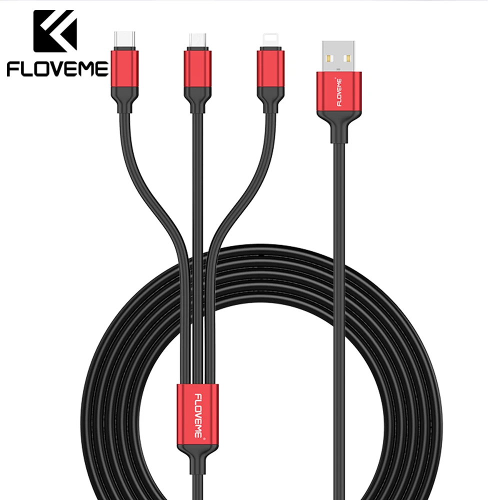 

FLOVEME USB Cable 3 in 1 For iPhone USB Micro USB Type C Charger For iPhone 7 6 5S Samsung S8 S7 S6 Huawei Xiaomi Phone Cables